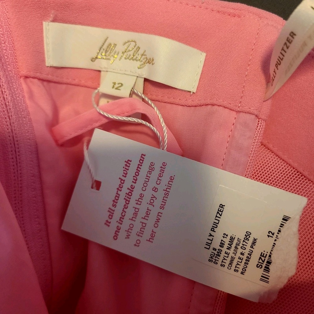 Lilly Pulitzer Jumpsuit Pink Halter Rosette 3D Flower Wide Leg Romper Party 12 - Picture 8 of 10